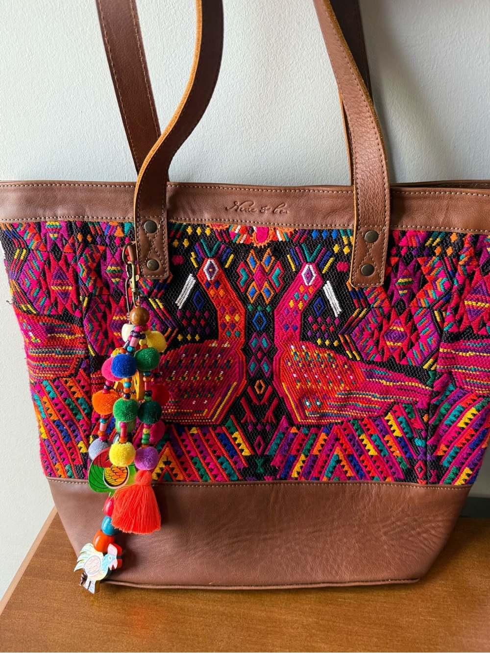 Nena & Co. Cadiz Multicolor Embroidered Tote with Leather Trim